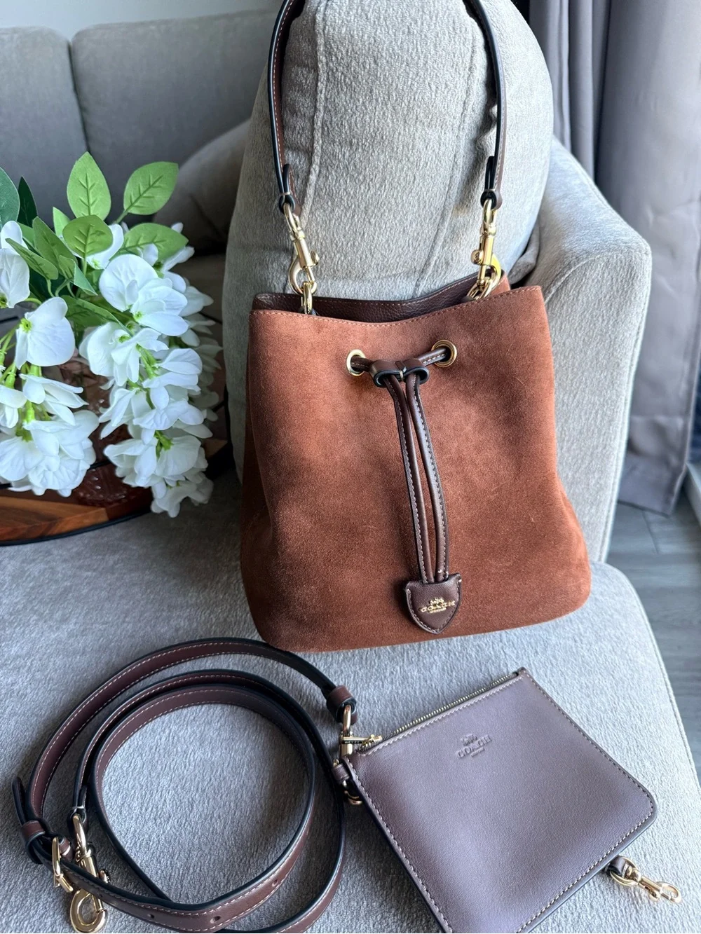 Coach Rowan Brown Suede Bucket Bag NWT